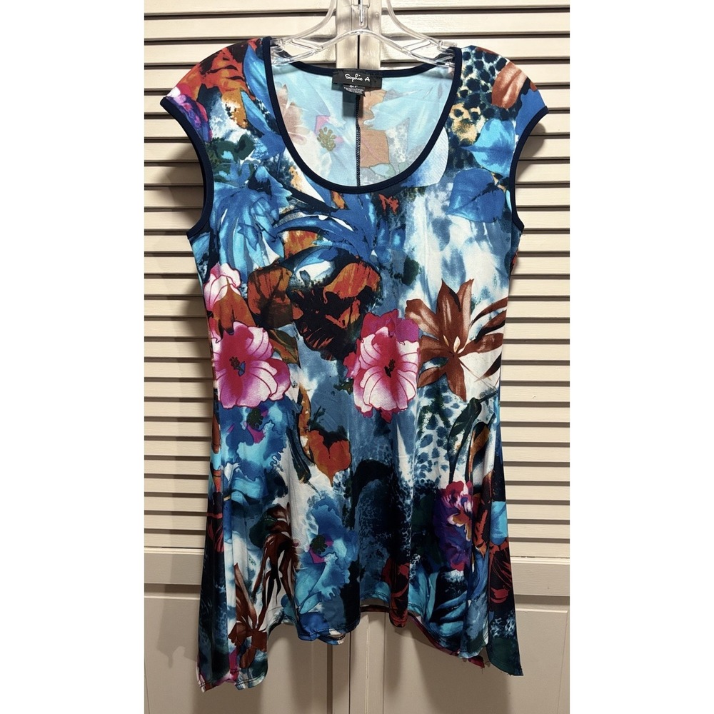 Sophie A Floral Cap Sleeve Multi-color Shark Bite Hem Mini Dress Size Sm Boho